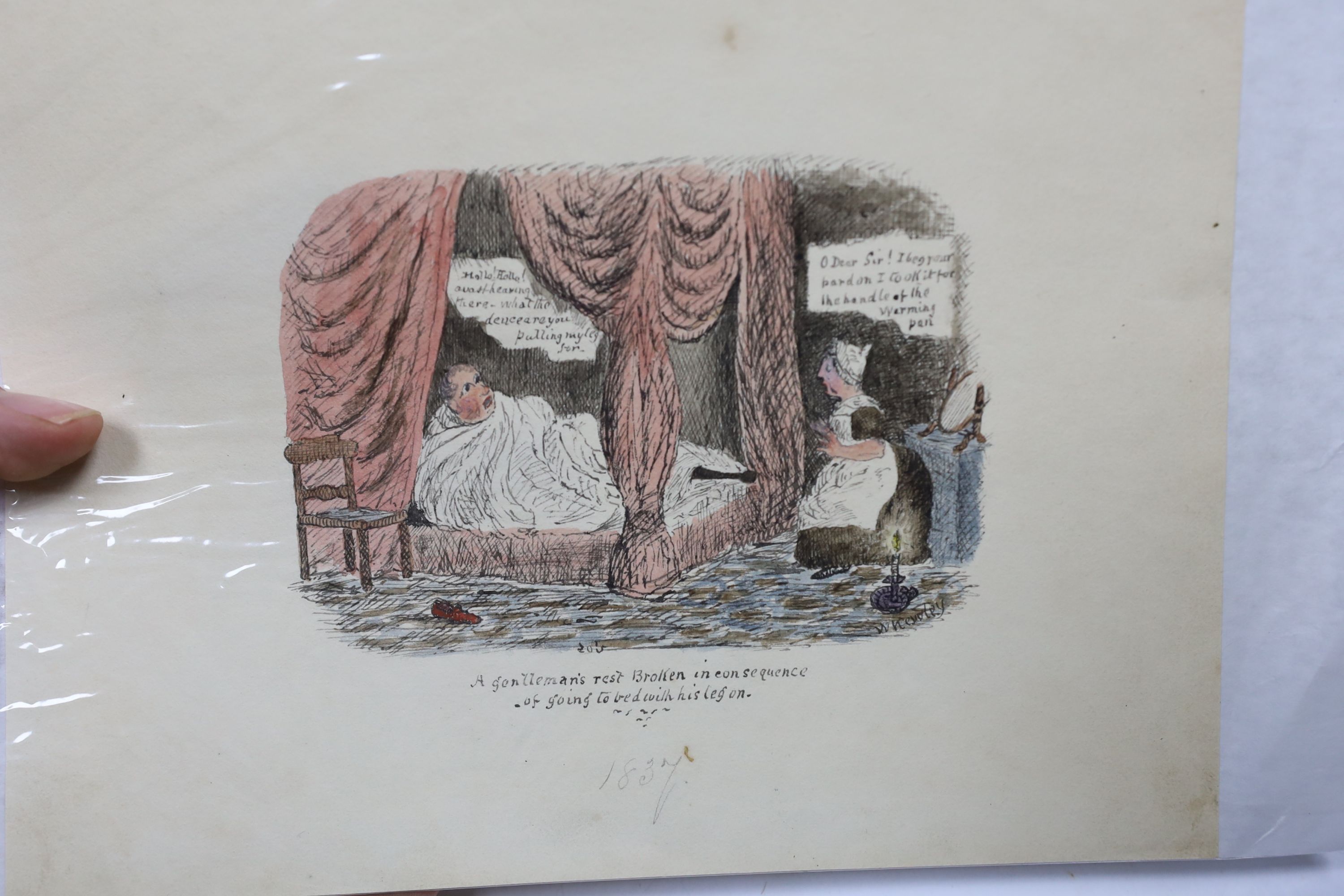 W. Kewley, thirteen pen & ink sketches on paper/card, humorous caricatures including ‘The Better Half’, ‘A Drop of Comfort’ and ‘September Cockney Sportsmen, some signed, unframed, largest 17.5 x 21.5cm